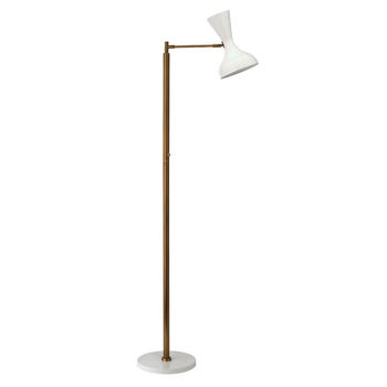 Petra Swing Arm Floor Lamp In White Lacquer &amp; Antique Brass Metal