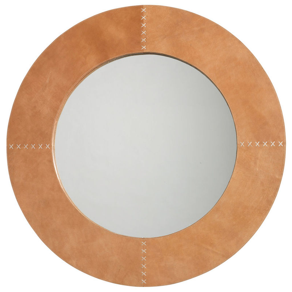 Preview image for Round Cross Stitch Mirror In Buff Leather