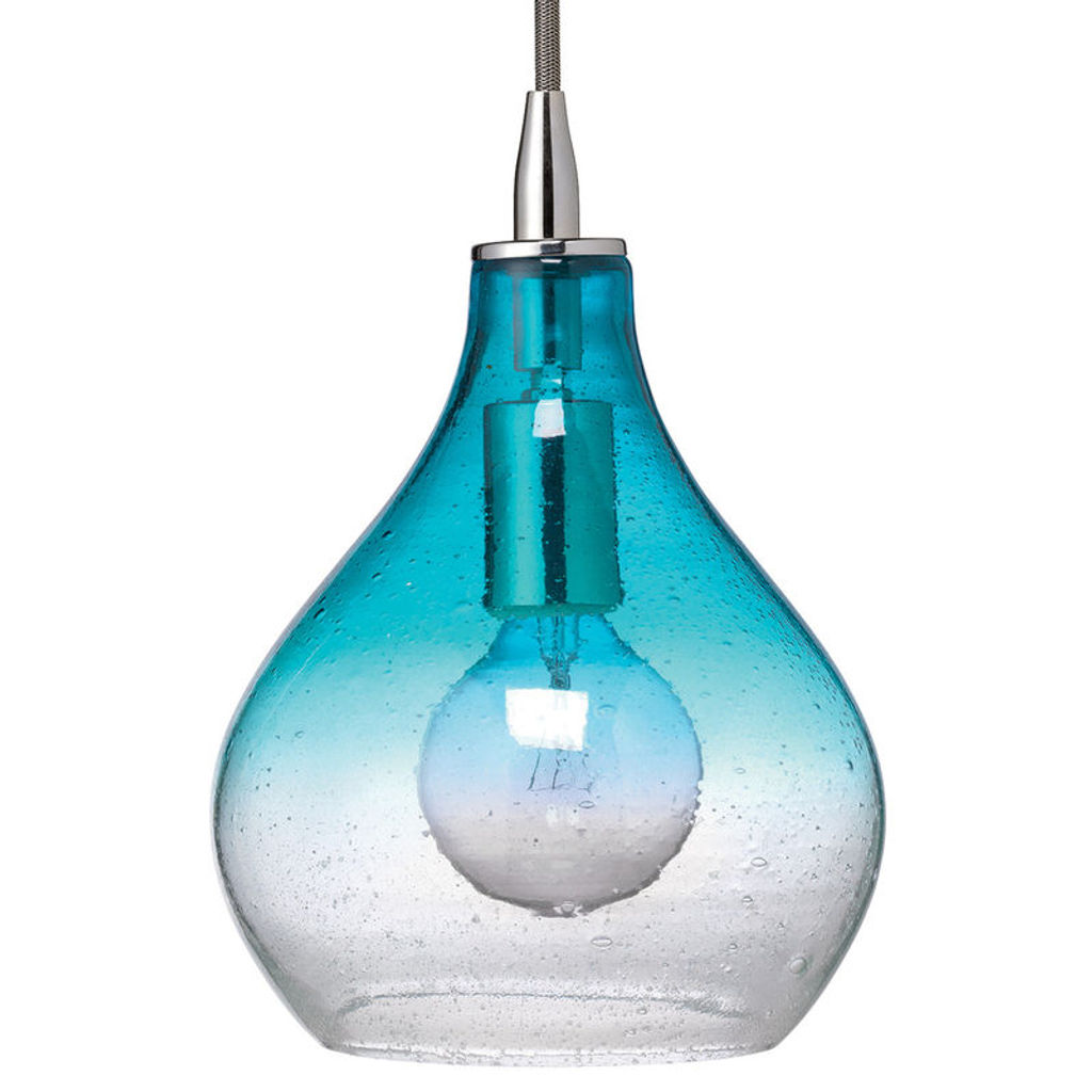 Preview image for Small Curved Pendant In Aqua Seeded Glass