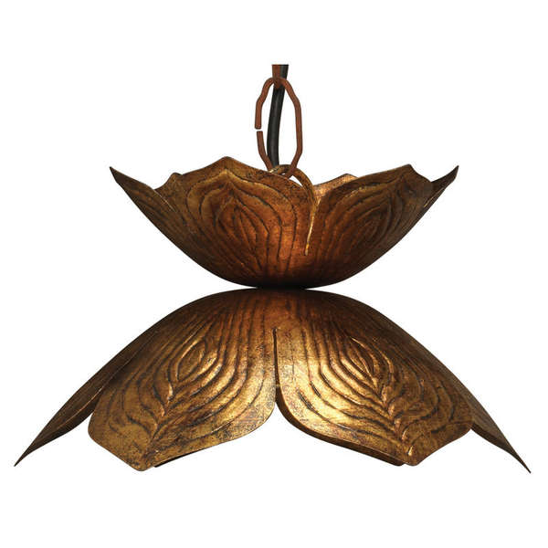 Small Flowering Lotus Pendant In Antique Gold