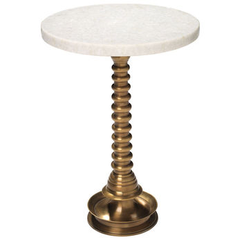 Gabriel Side Table, White Marble With Brass