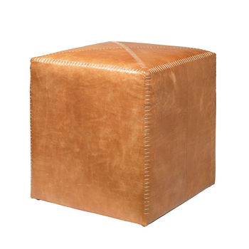Small Ottoman In Buff Leather