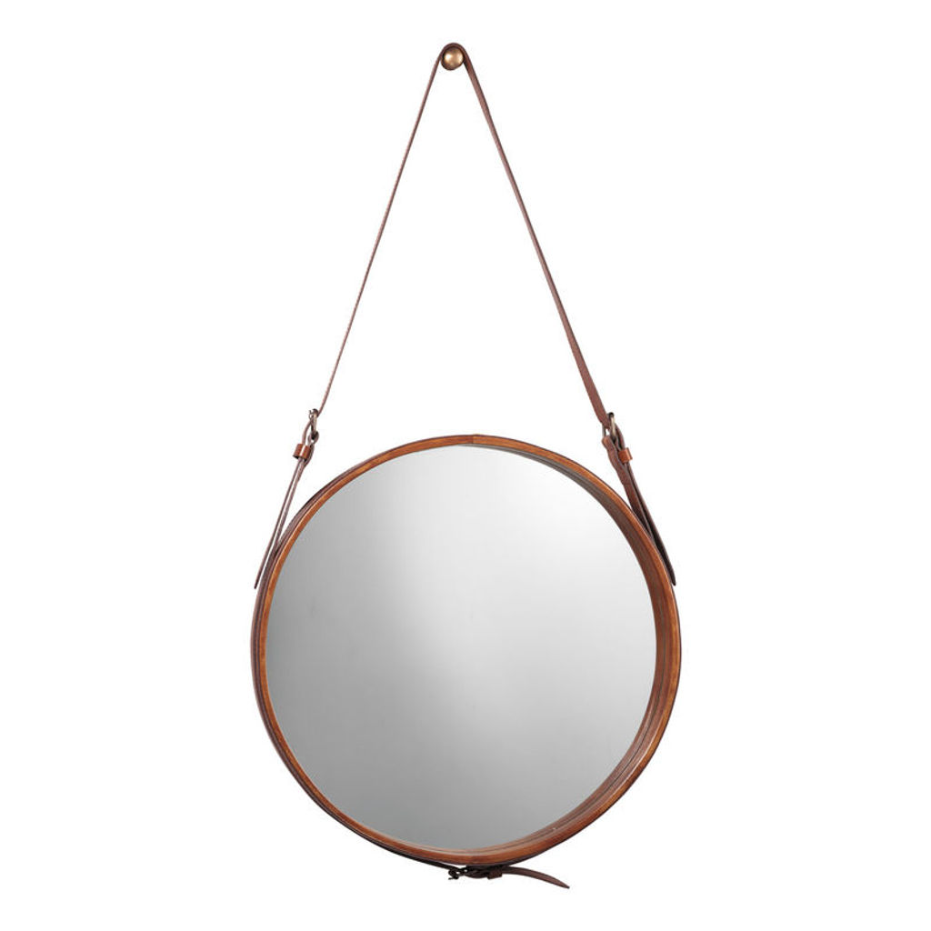 Preview image for Small Round Mirror In Brown Leather