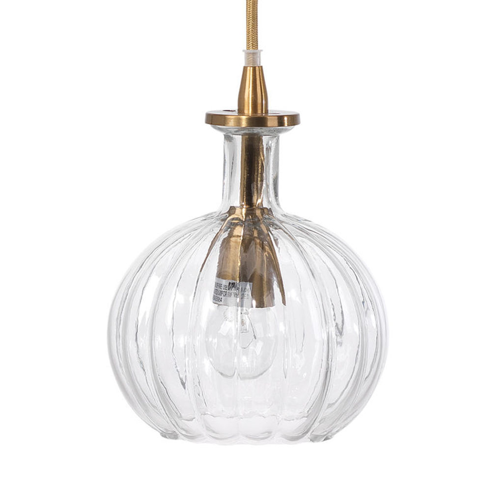 Sophia Carafe Pendant In Clear Glass With Brass Hardware
