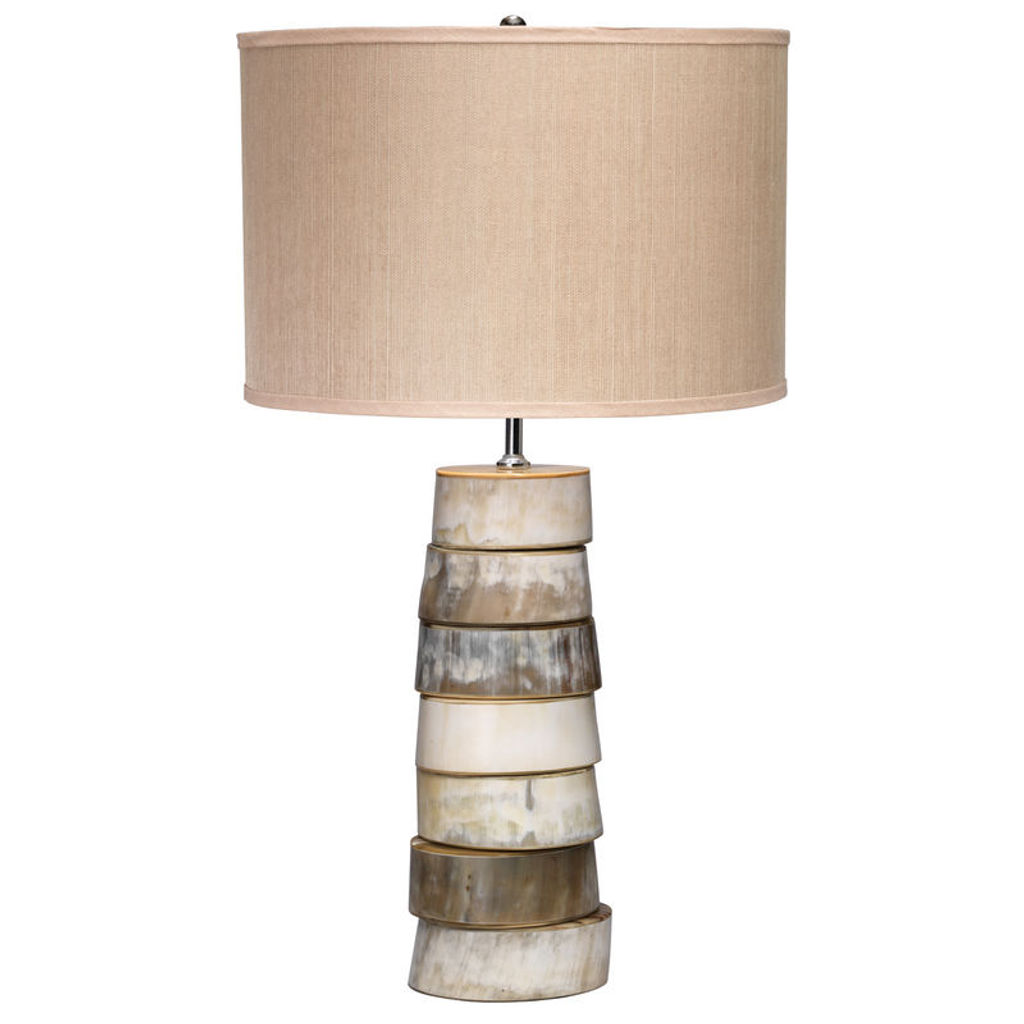 Preview image for Stacked Horn Table Lamp In Horn With Medium Drum Shade In Elephant Hemp