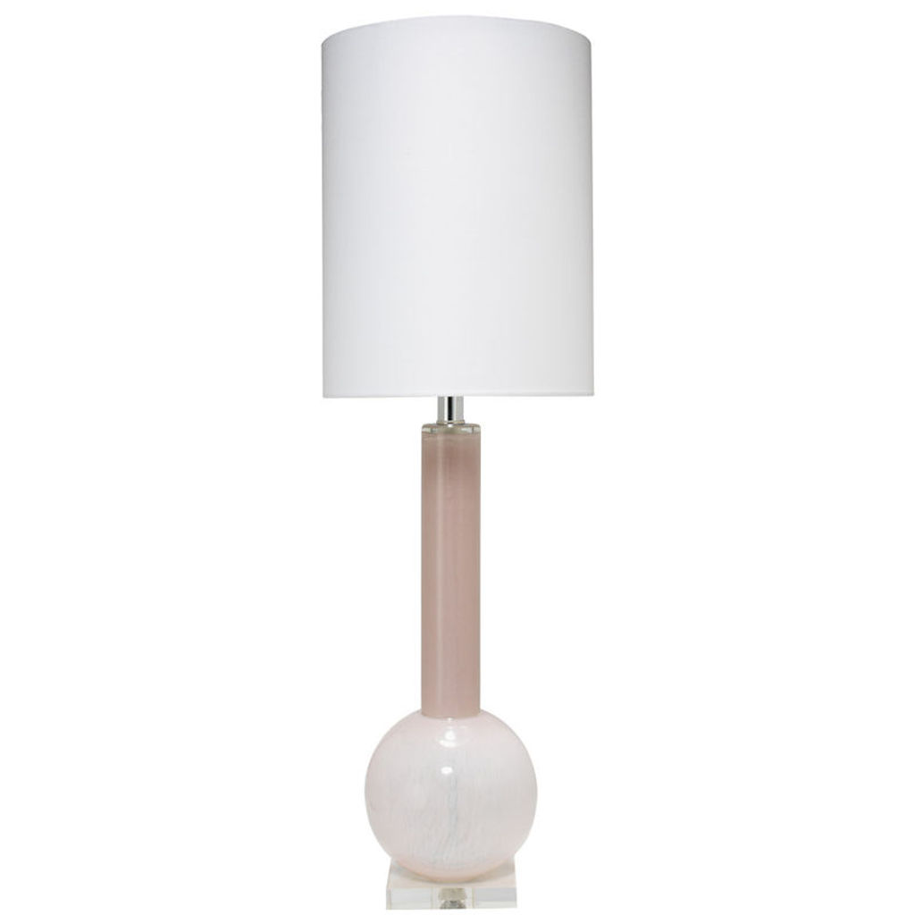 Preview image for Studio Table Lamp In Petal Pink Glass With Tall Thin Drum Shade In White Linen