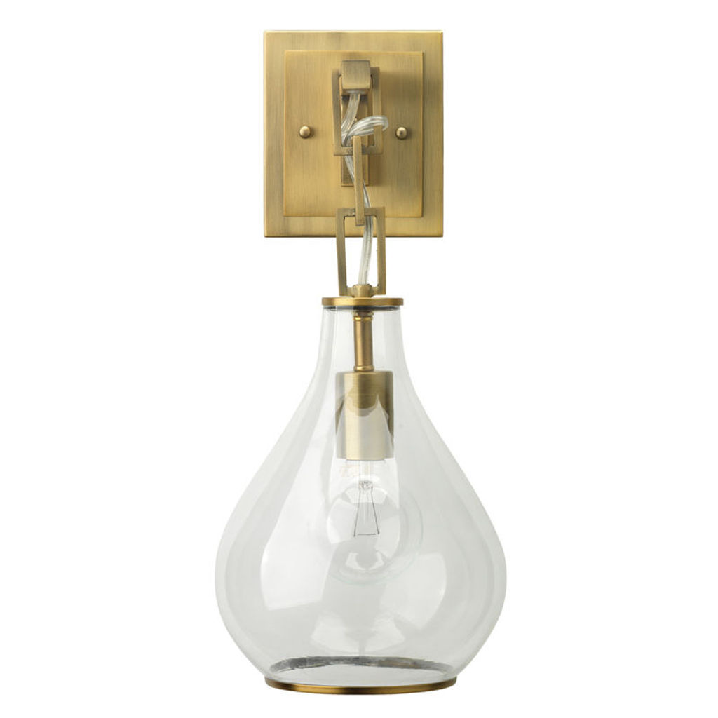 Preview image for Tear Drop Hanging Wall Sconce In Clear Glass And Antique Brass