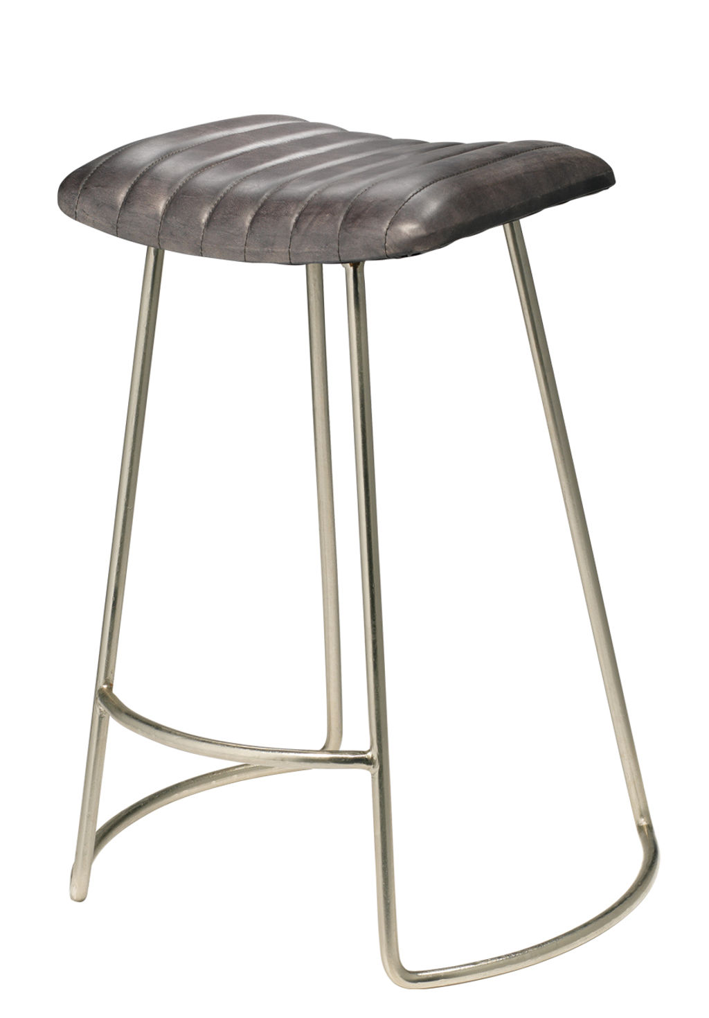 Backless Counter Stool Gray Leather + Nickel Metal