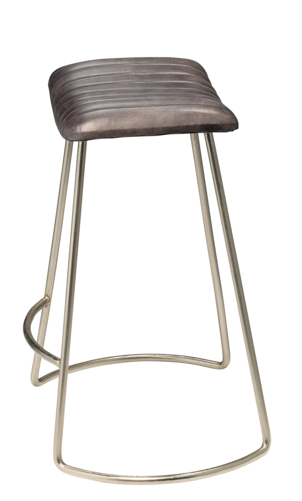 Backless Counter Stool Gray Leather + Nickel Metal