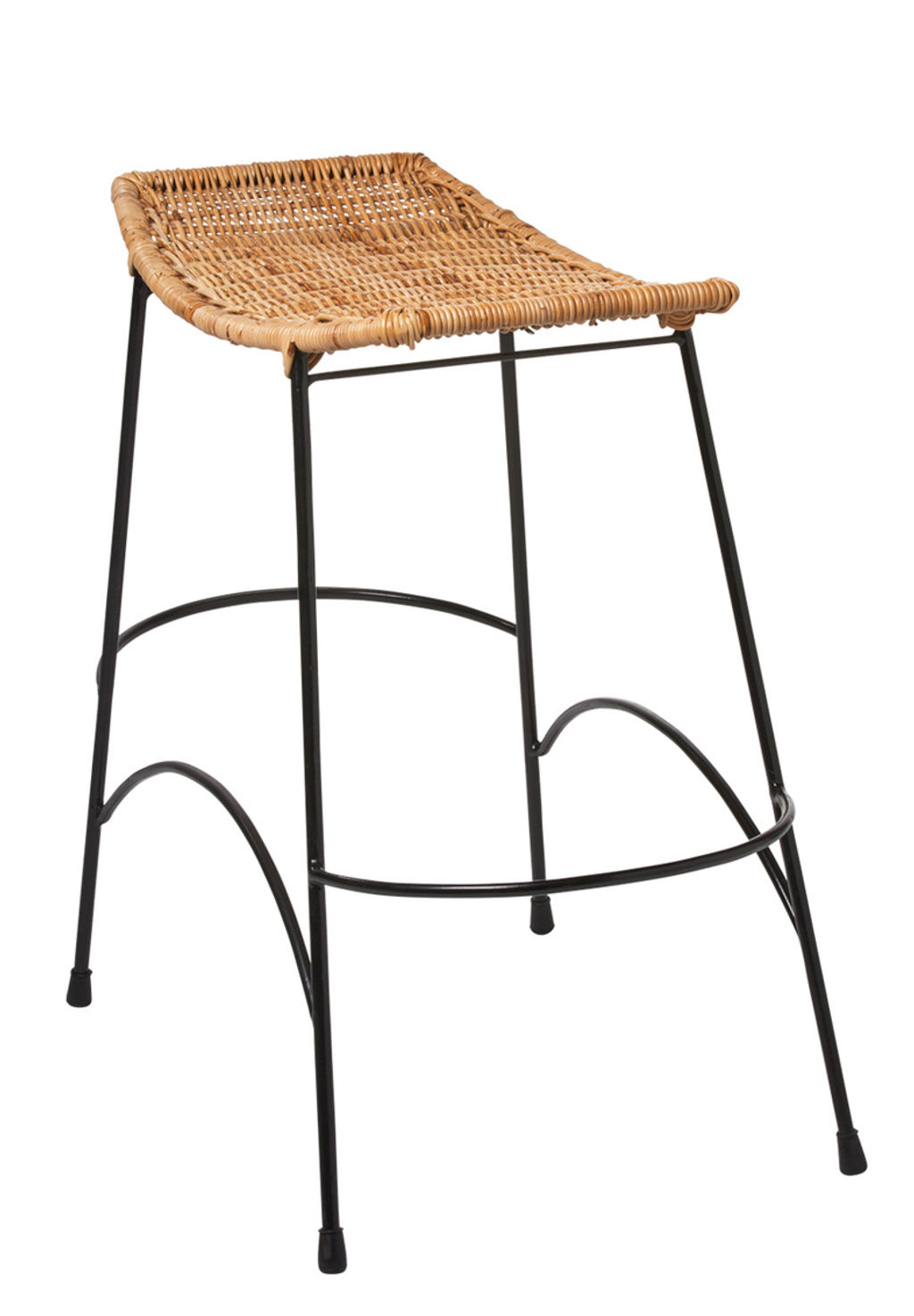 Wing Counter Stool In Natural Rattan & Black Steel