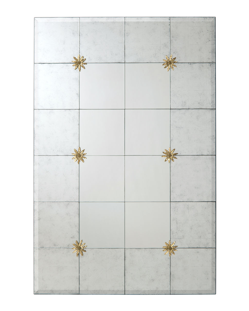 Modern & Antique Wall Mirror With Brass Floral Accents (60"H x 40"W)