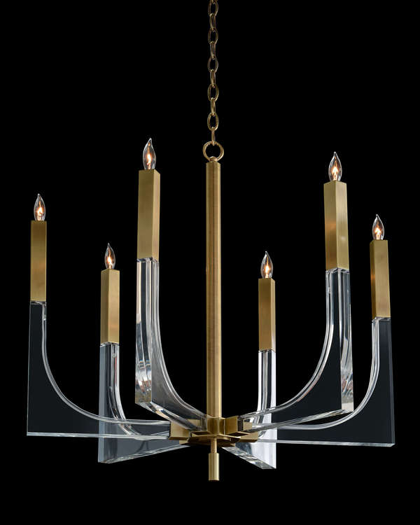 Acrylic And Brass Six-Light Chandelier