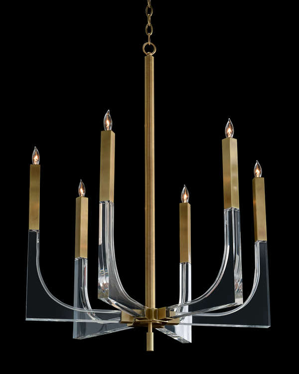 Acrylic And Brass Six-Light Chandelier