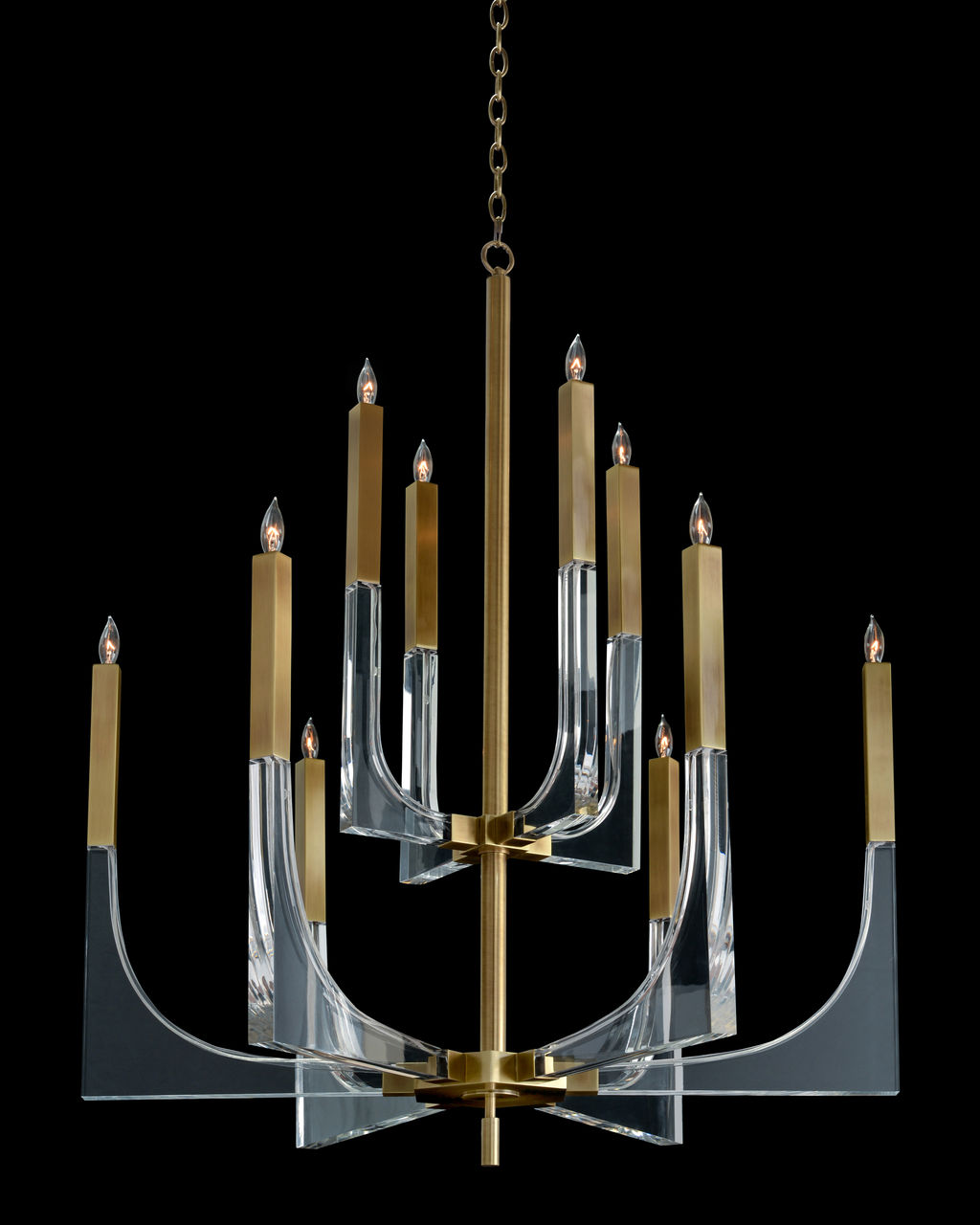 Acrylic And Brass Ten-Light Chandelier
