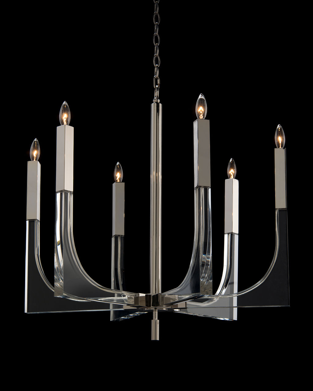 Acrylic And Nickel Six-Light Chandelier