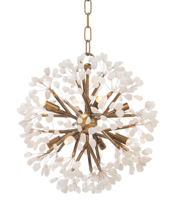 Gold Leaf + Quartz, Spherical Eight-Light Chandelier