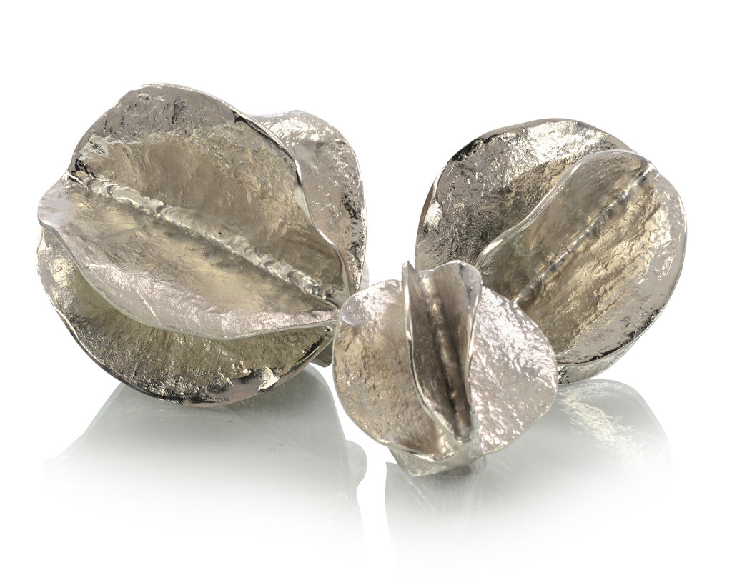 Set Of Three Nickel Spheres Of Flowing Waves