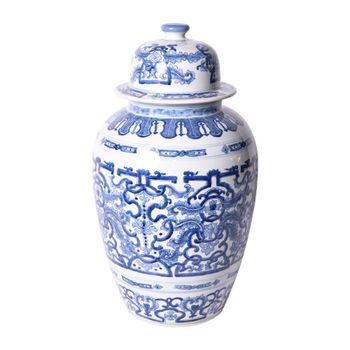 Blue and White Floral Temple Jar