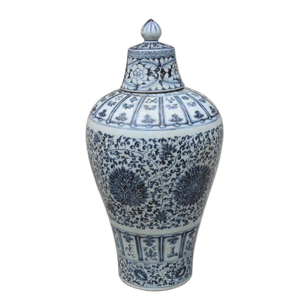 B&W Ming Lidded Plum Vase Twisted Lotus Motif
