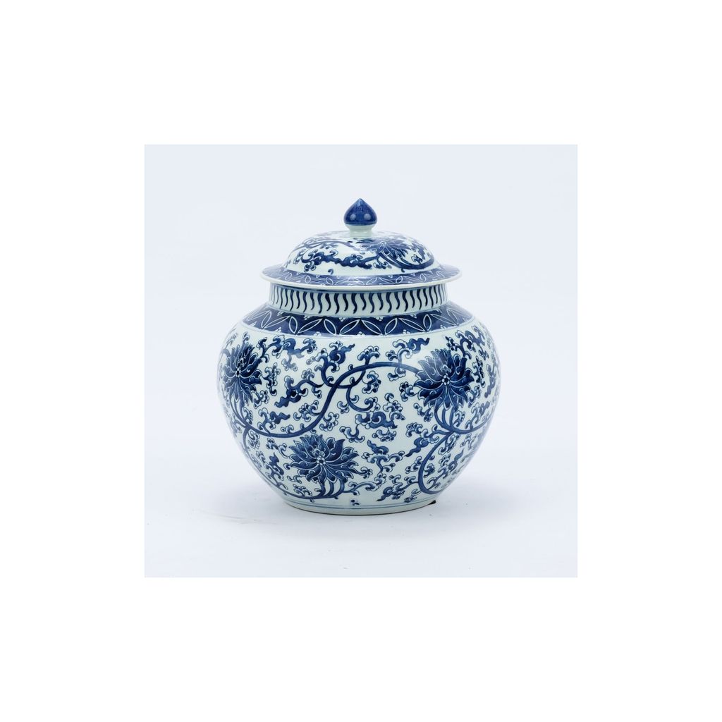 Blue & White Melon Jar w/Lid