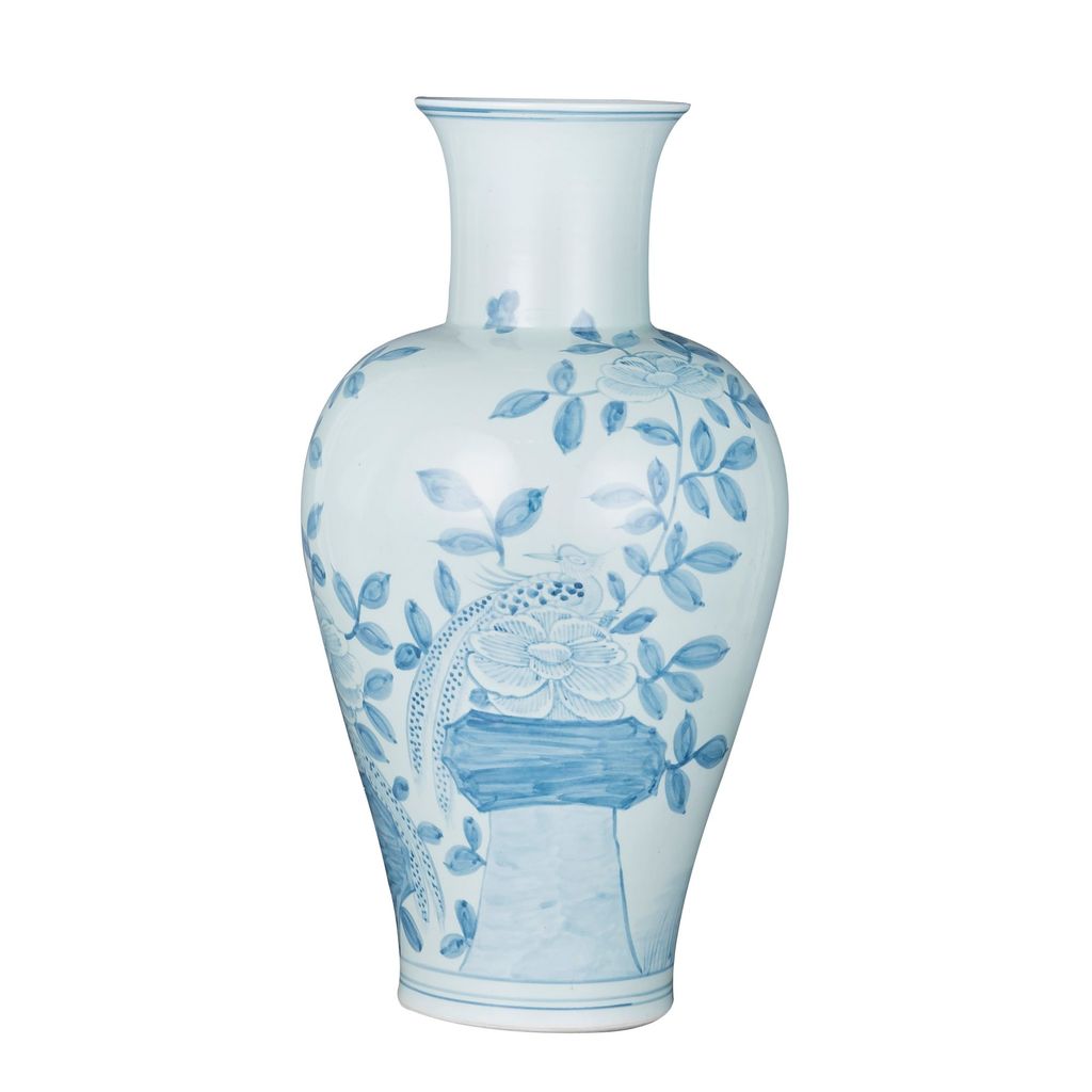 Blue And White Fairy Vase Pheasant Flower Motif