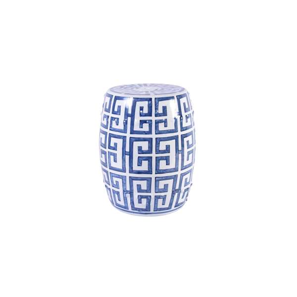 Blue And White Greek Key Garden Stool