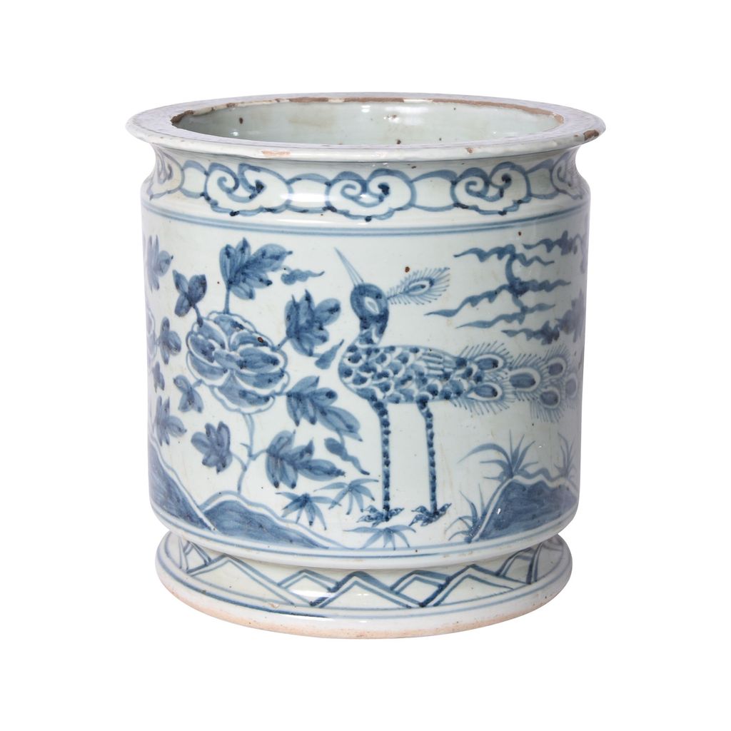 Preview image for Blue And White Orchid Pot Bird Motif