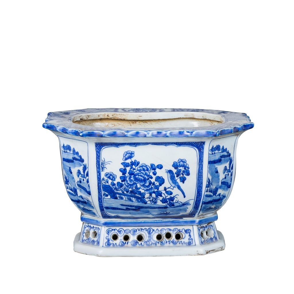 Blue And White Porcelain Octagonal Foot Bath Floral Brid