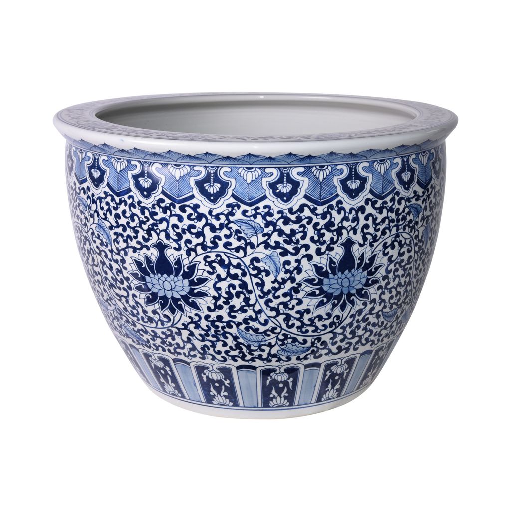 Preview image for Blue And White Porcelain Sunflower Vine Planter 25 Inch