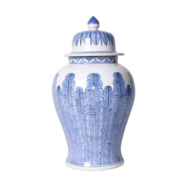 Blue And White Porcelain Temple Jar Banana Leaf Motif
