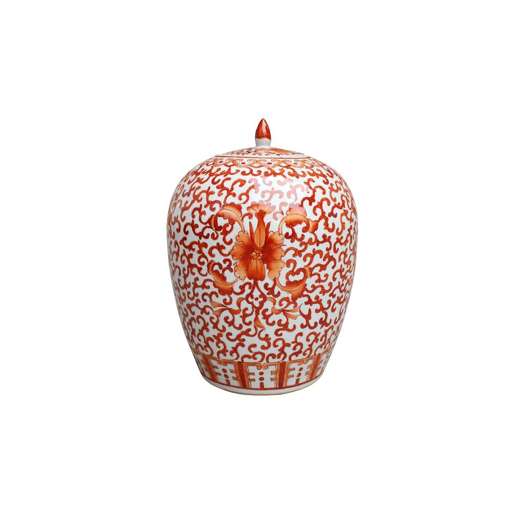 Preview image for Coral Red Twisted Lotus Ginger Jar