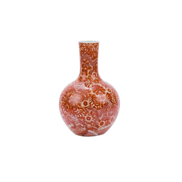 Orange Globular Vase W/ Dragon Motif