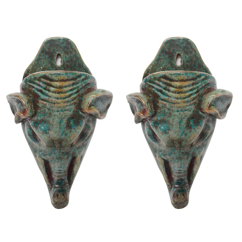 Pair Of Speckled Green Hanging Elephant Vases