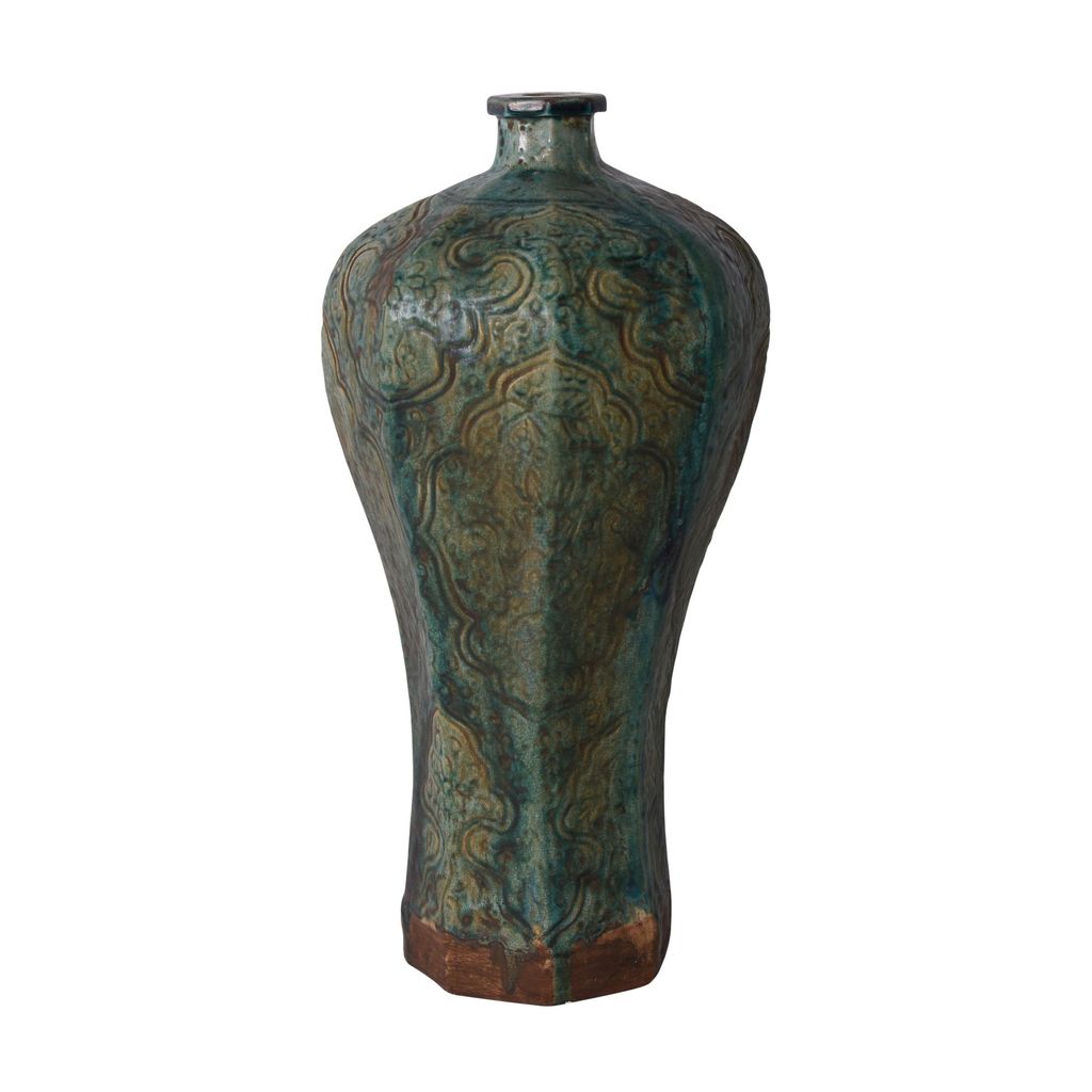 Preview image for Speckled Green Octagonal Embossed Plum Vase