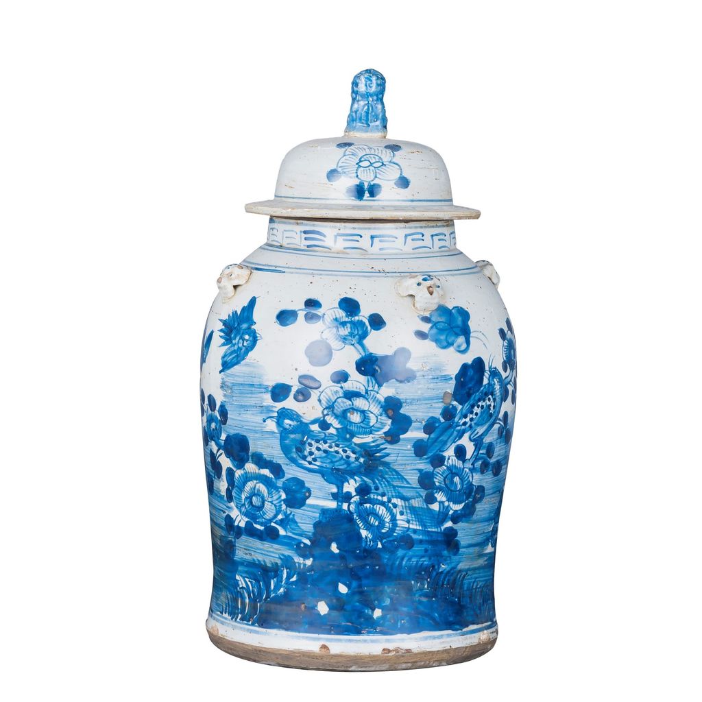 Preview image for Vintage Temple Jar Flower Bird Motif - Small