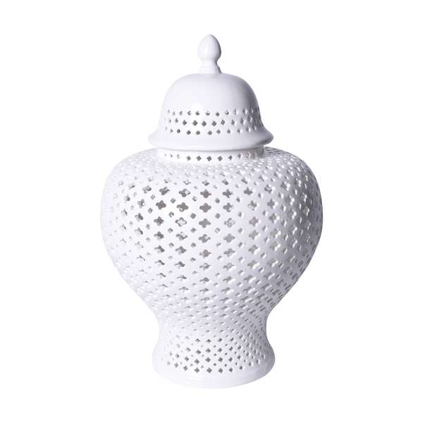 White Lattice Ginger Jar With Lid - L
