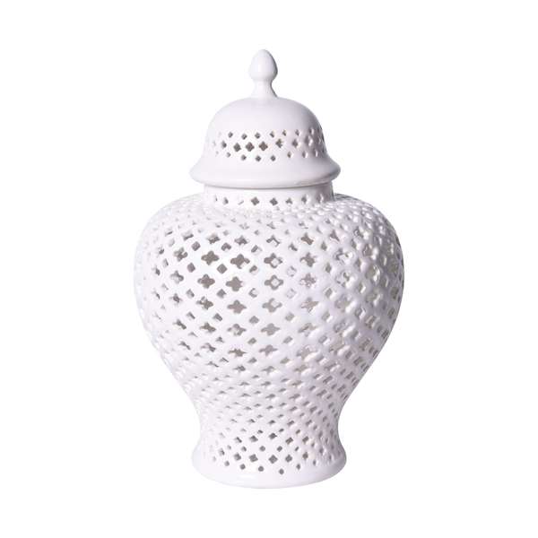 White Lattice Ginger Jar With Lid - M