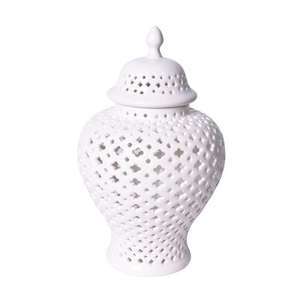 White Lattice Ginger Jar With Lid - Small