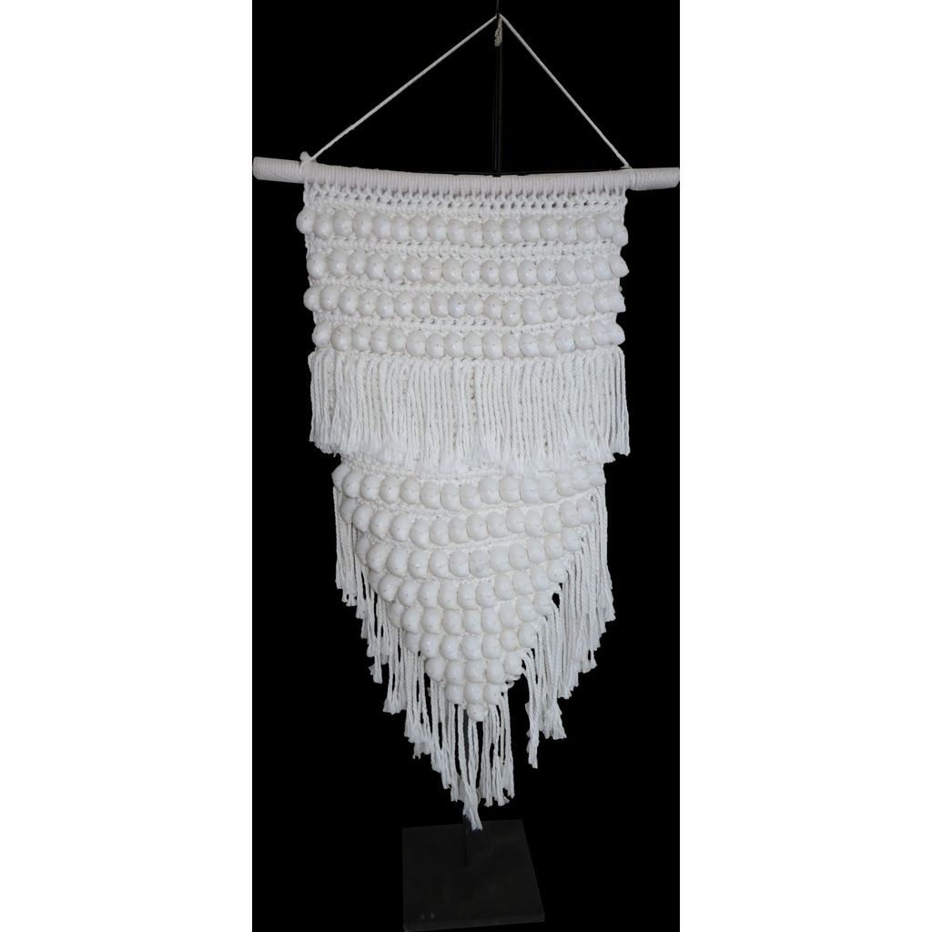 White Tribal Crochet Shell Pennant On Stand