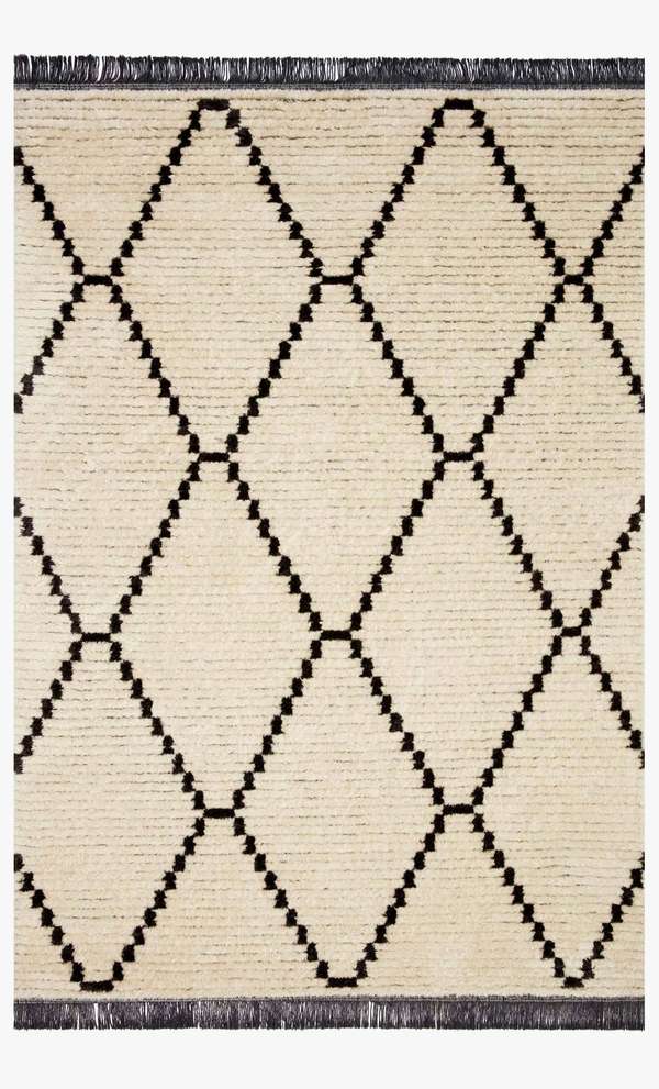 Moroccan Fringe Cream / Charcoal Rug, 2' 7" X 4'