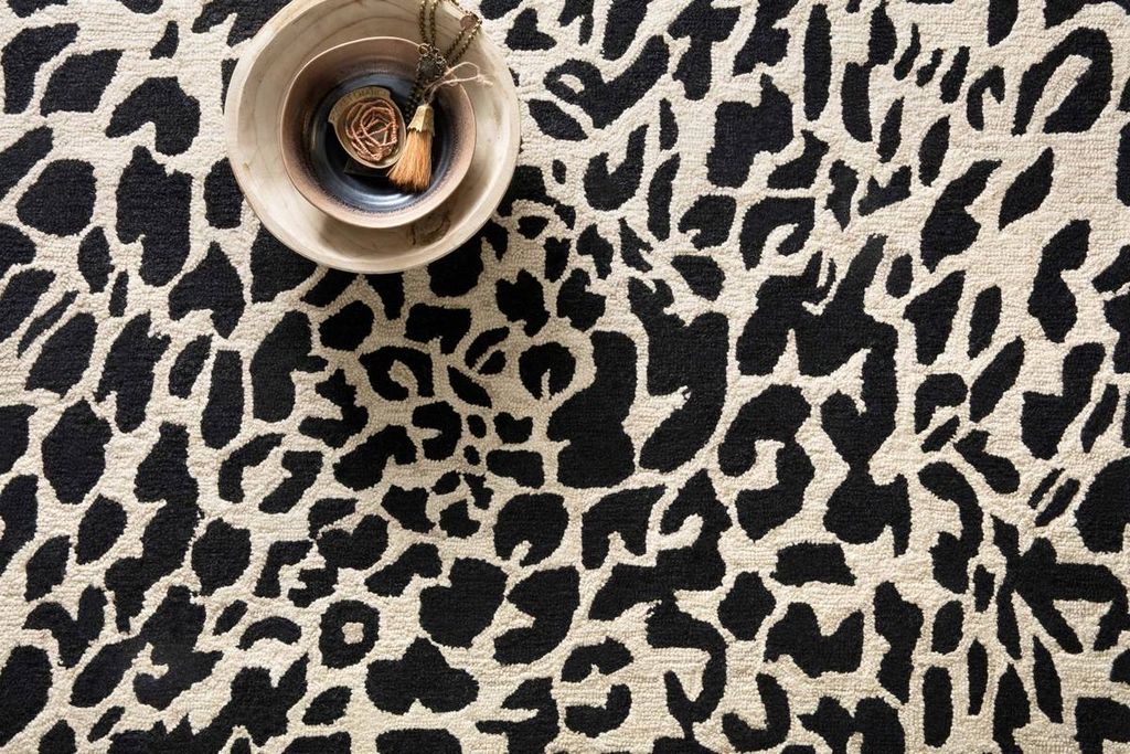 Animal Print Wool Area Rug Black & Ivory 9' 3" X 13'