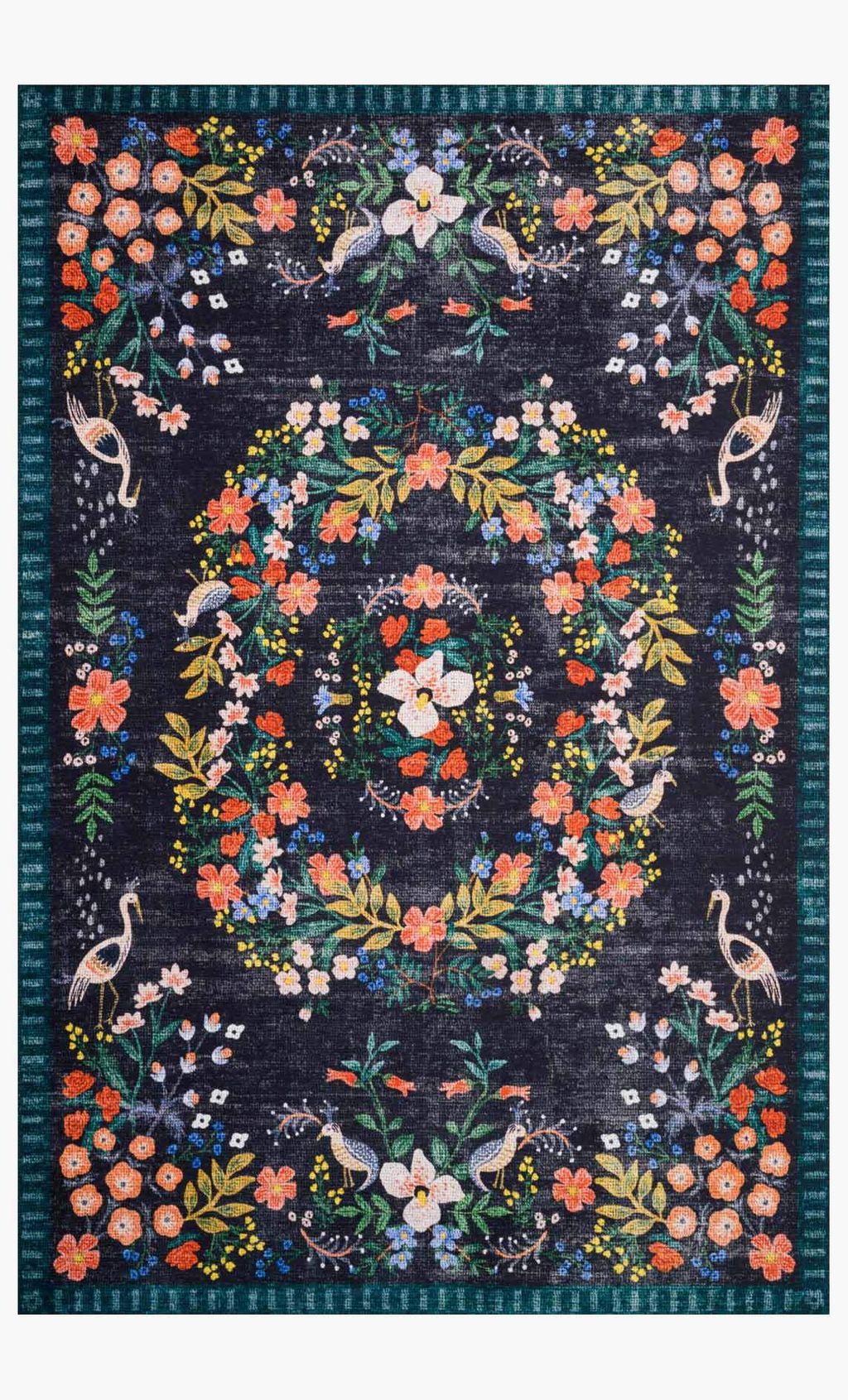 Preview image for Rifle Paper Co. Floral Area Rug Black & Multi 7' 6" X 9' 6"