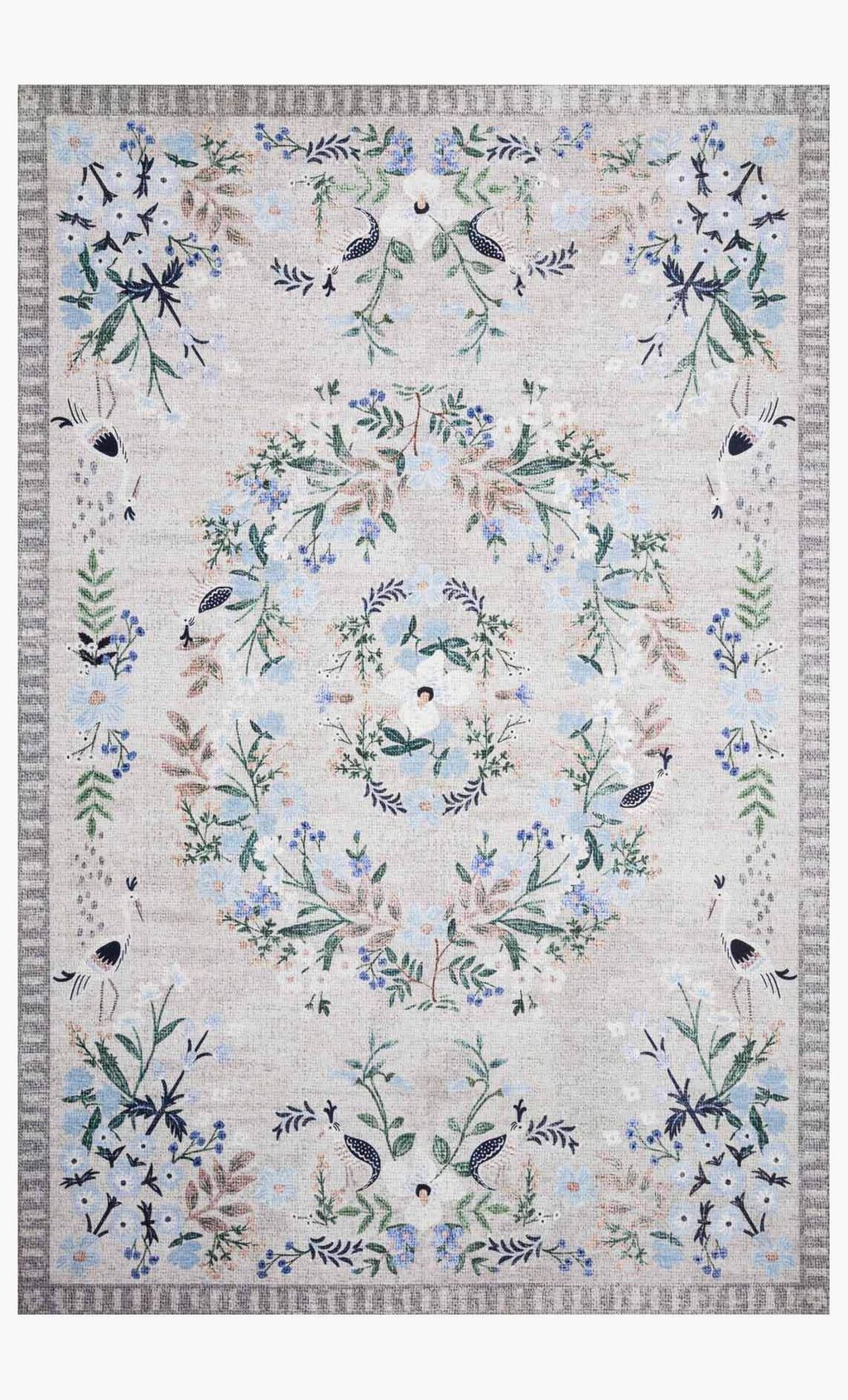 Preview image for Rifle Paper Co. Floral Area Rug Stone & Gray 7' 6" X 9' 6"