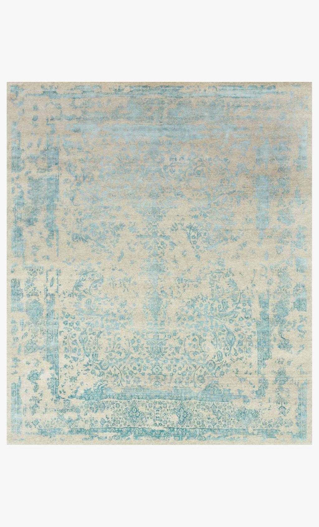 Pu-02 7' 9" X 9' 9" Rug,  Heather Gray / Aqua