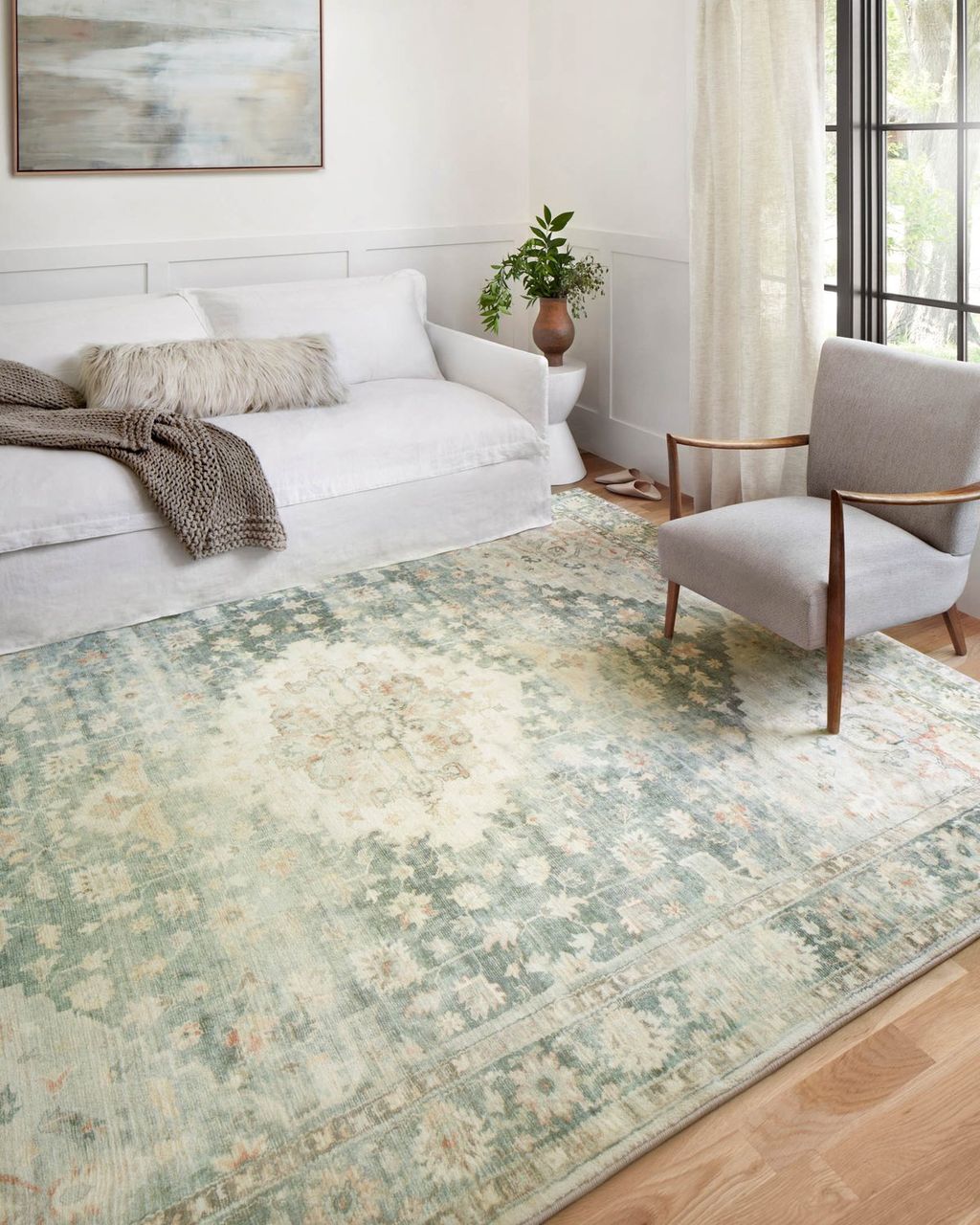 Ros-08 7' 6" X 9' 6" Rug,  Teal / Ivory