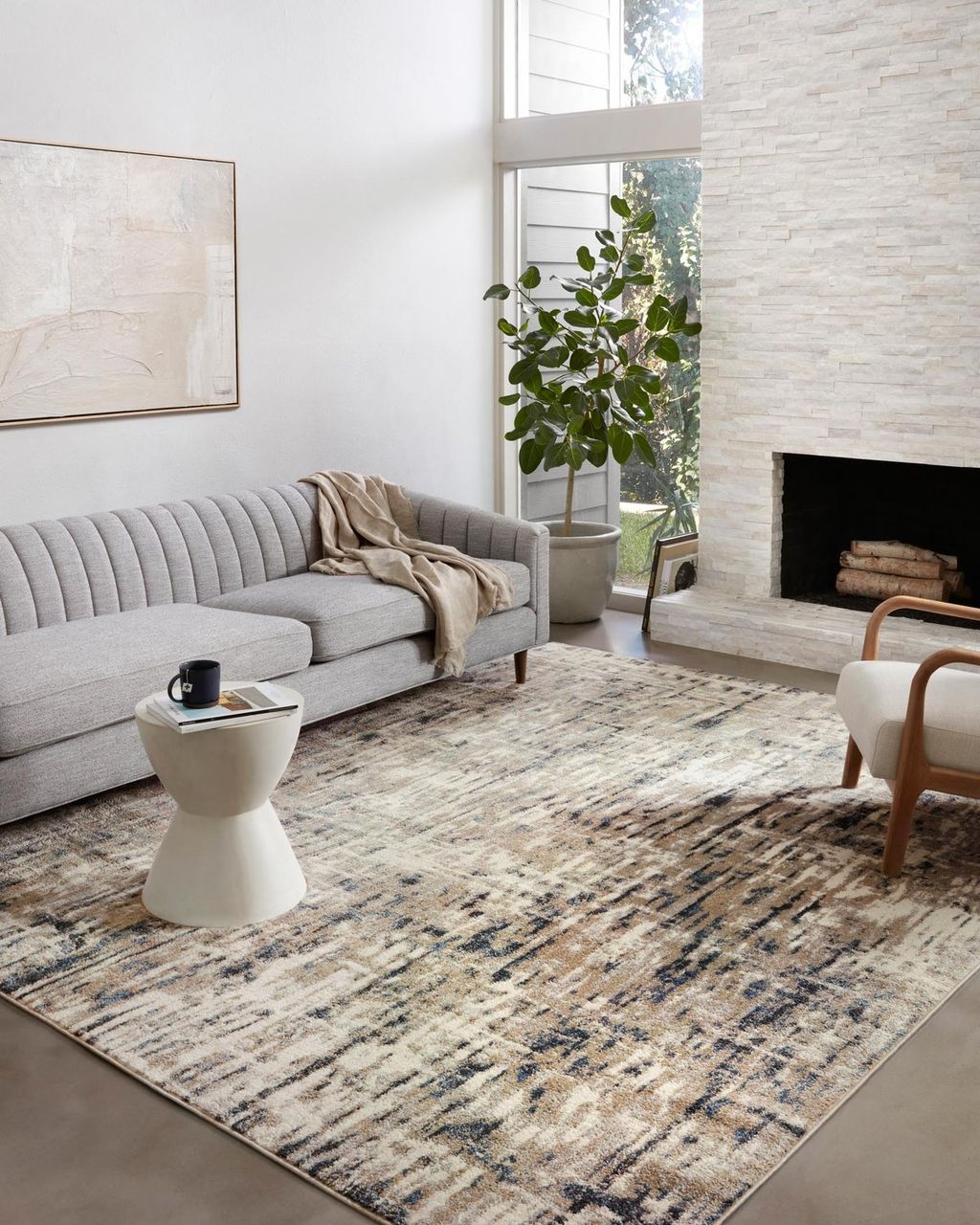 Spi-02 5' 3" X 7' 6" Rug,  Stone / Blue