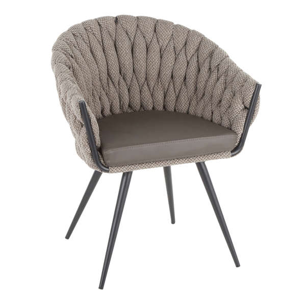 Braided Matisse Chair, Black Metal With Grey Faux Leather And Grey Fabric
