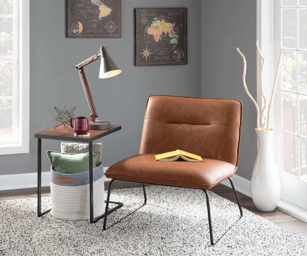 Casper Accent Chair, Black Metal And Camel Faux Leather