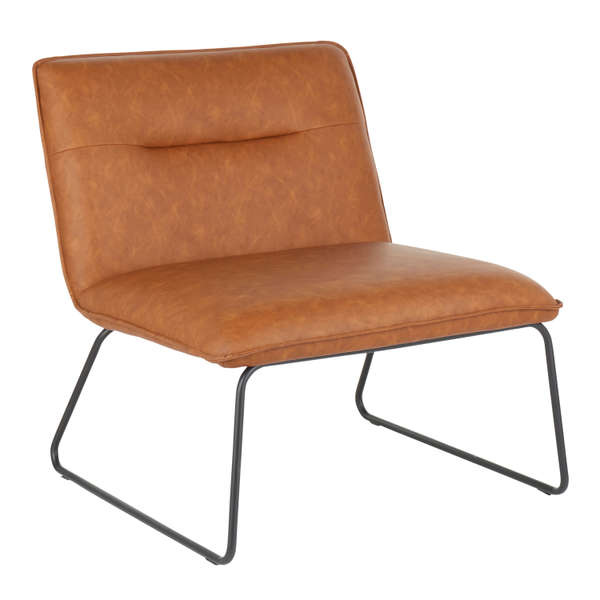Casper Accent Chair, Black Metal And Camel Faux Leather
