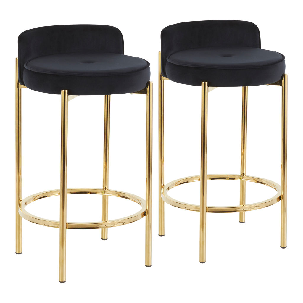 Preview image for Counter Stool, Set Of 2, Gold Metal And Black Velvet